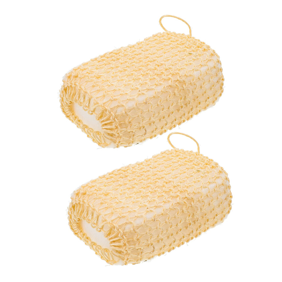 Beige 2Pcs Exfoliating Body Scrubber Natural Sisal Bath Sponge With Strap For Gentle Skin Exfoliation
