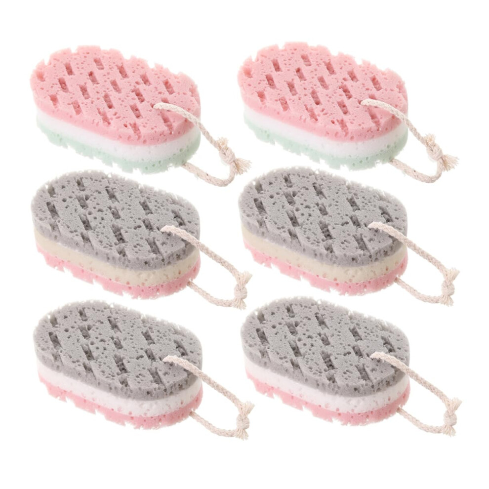 6pcs Bath Sponge Set with Long Back Scrubber for Gentle Skin Exfoliation and Full Coverage Cleaning