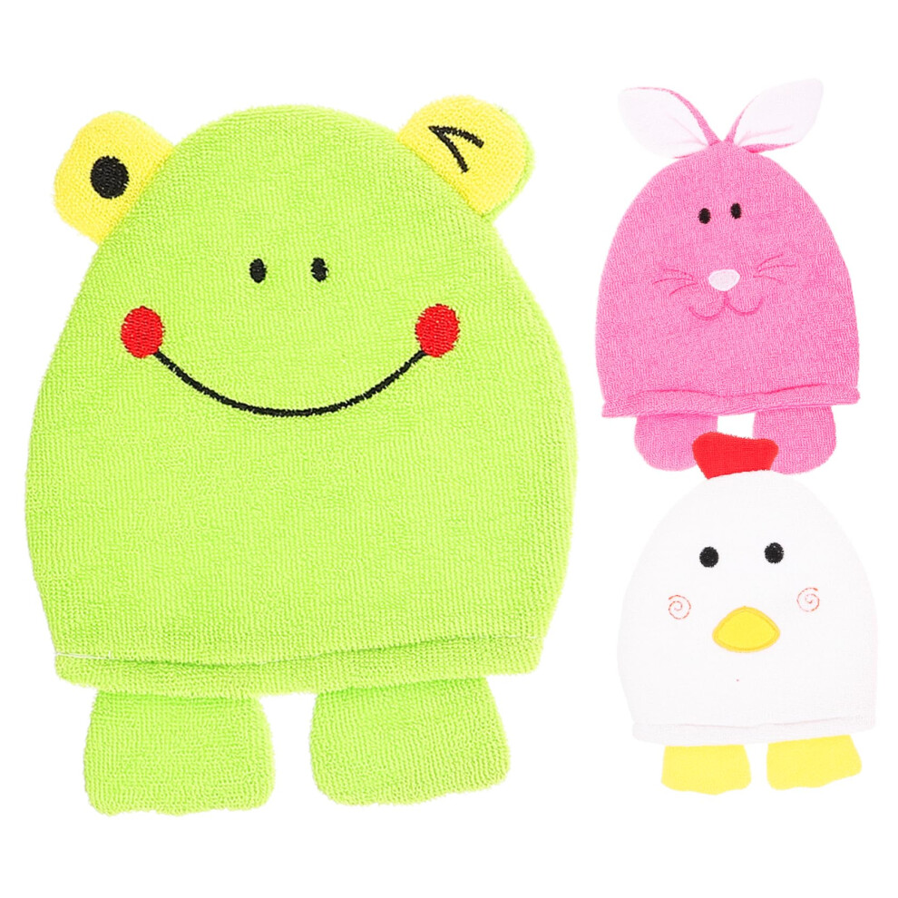 Cartoon Exfoliating Bath Mitts for Kids 3Piece Set Gentle Shower Gloves for Sensitive Skin