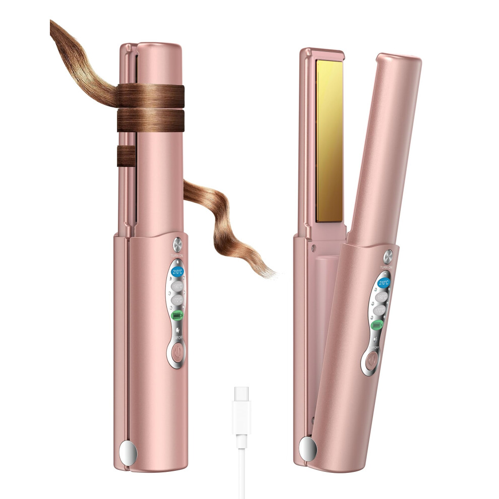 Silver/Gold Cordless Hair Straightener And Curling Iron, Usbc Rechargeable Dual Voltage Mini Flat Iron For Travel