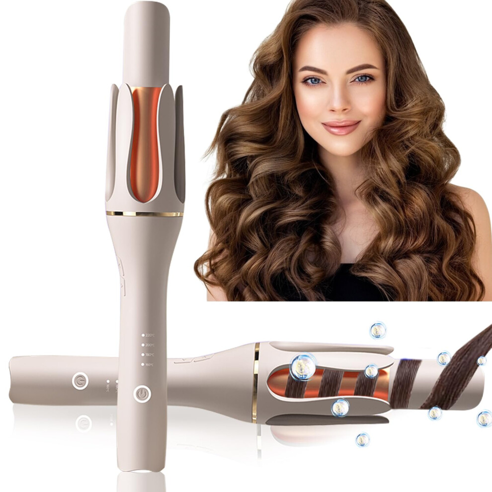 Automatic Curling Iron with OneTouch Auto Curl, 1Inch Large Barrel, 30Min Auto ShutOff, Gold