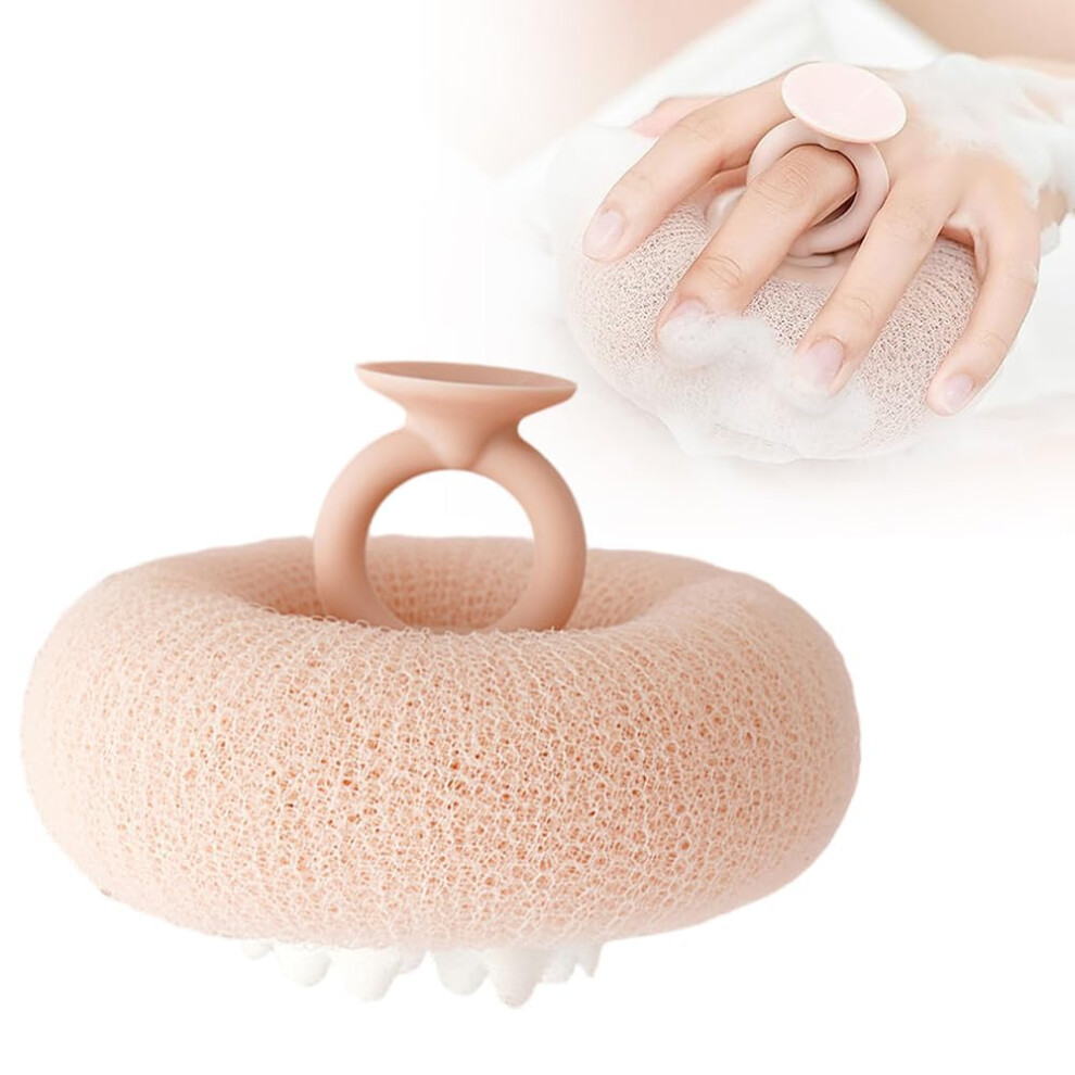 Sunflower Bath Sponge with Suction Cup, 2in1 Exfoliating Shower Loofah Pouf for Women and Men Pink