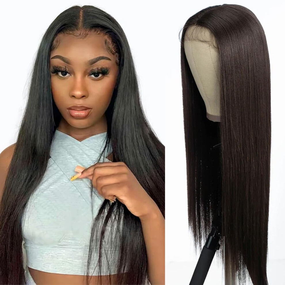 Unisex Black 26 Inch 13X4 Synthetic Lace Front Wig Glueless PreâPlucked Hd Natural Hairline For Women