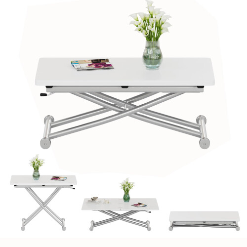 Multifunction Dining Table, Modern Height Adjustable Coffee Table,White Party Table for Living Room,Dining room