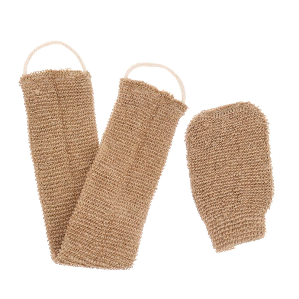 Exfoliating Bath Scrubber Set with Natural Ramie Back Scrubber and Jute Glove for Deep Cleansing