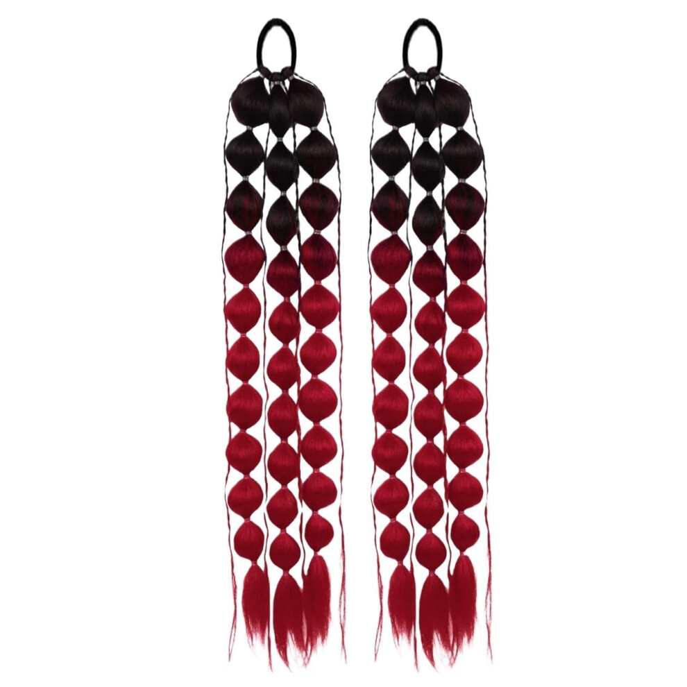 Unisex Black,Red Ponytail Hair Extension Colorful Bubble Braid Long Braided Ponytail Hairpiece Black Red