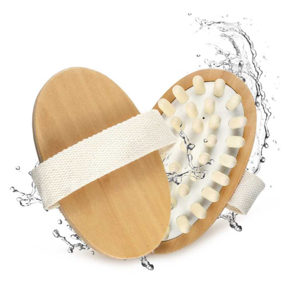 Wooden Body Brush for Gentle Exfoliation and Massage, Handheld Spa Brush for Circulation