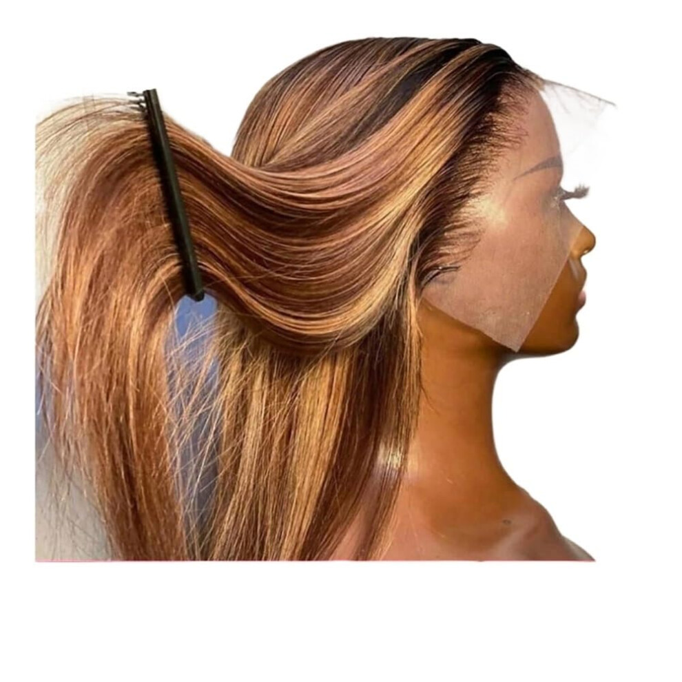 Unisex 13X4 Lace Front Human Hair Wig 28 Inch Highlight Honey Blonde Straight Virgin Brazilian Hair