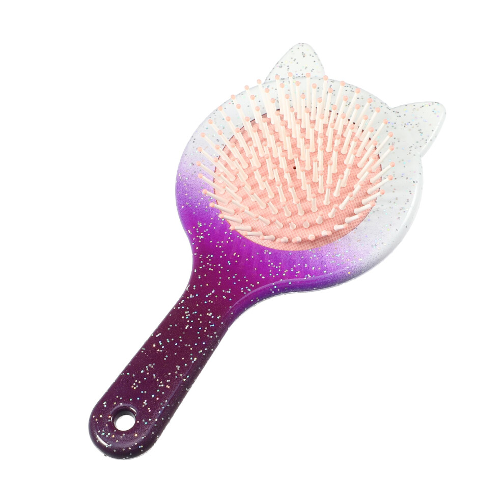 Hair Detangling Brush with Cat Ears, Cushion Comb for Wet and Dry Straight Curly Thick Hair, Purple White