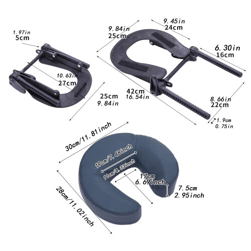 Adjustable Massage Table Face Cradle with Soft UShaped Pillow Ergonomic Headrest Navy Blue 2