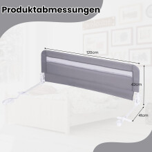 Barandilla de cama plegable para niños pequeños, 120 cm, gris, funda lavable