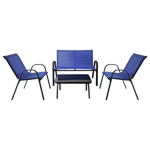 4-Piece Patio Set with Metal Frame & Glass Tabletop