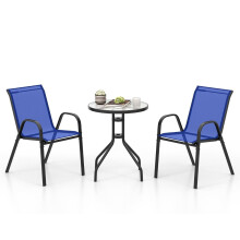 Set bistro exterior cu 3 piese și scaune stivuibile, albastru