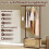 Bamboo Clothes Rack with Rattan Basket & Wheels, Brown 4