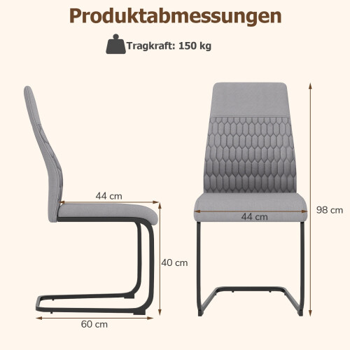 Set of 4 Gray Armless Dining Chairs with High Back 2