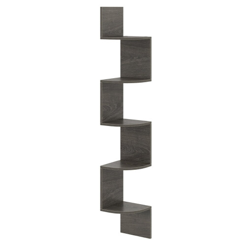 Floating Corner Shelf, 5-Tier Wall-Mounted Storage, Grey