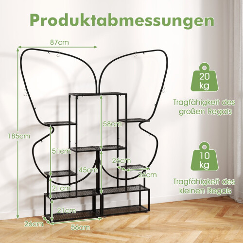 6-Tier Metal Butterfly Plant Stand with Hooks - Black 1