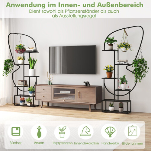 6-Tier Metal Butterfly Plant Stand with Hooks - Black 2