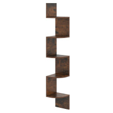 Mensola angolare da parete a 5 ripiani, design sospeso, marrone rustico