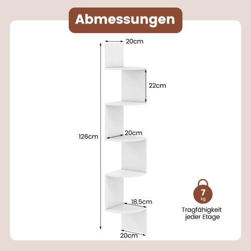 5-Tier Corner Wall Shelf, Floating White Bookshelf 1