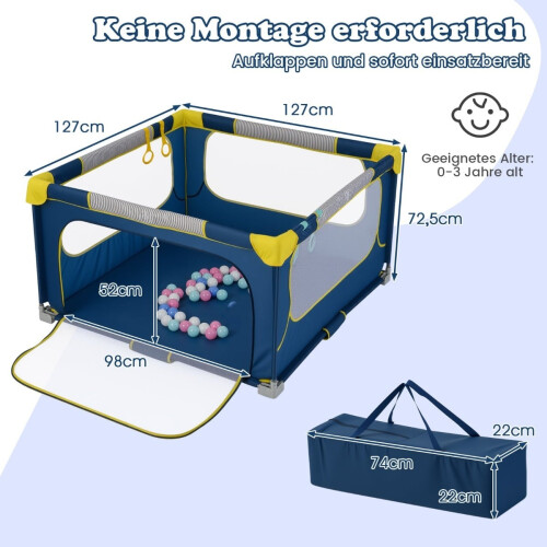Box pieghevole per bambini con 50 palline e porta con cerniera, blu 1