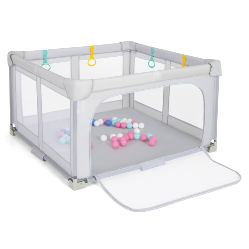 Box pieghevole per bambini con palline e porta con cerniera, grigio