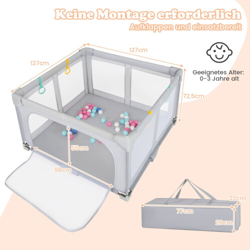 Box pieghevole per bambini con palline e porta con cerniera, grigio 1