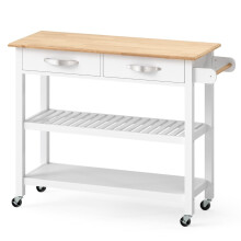Carrello da cucina in legno con piano di lavoro, 2 cassetti e ripiani