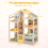 Casa delle bambole in legno con mobili e personaggi, design multi-stanza 2