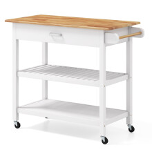 Kitchen Island Cart with Drawer & Shelves - White, Wood Top