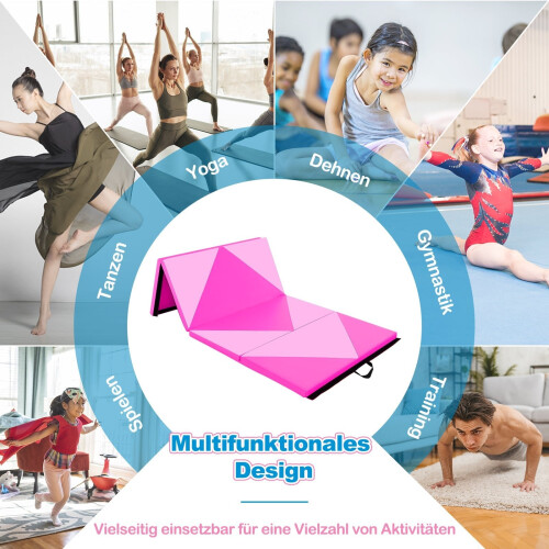 Foldable Gymnastics Mat, 240x117x5 cm, PU Leather, Pink 2