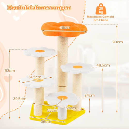 Cat Tree with Sisal Posts and Plush Flower Platforms 1
