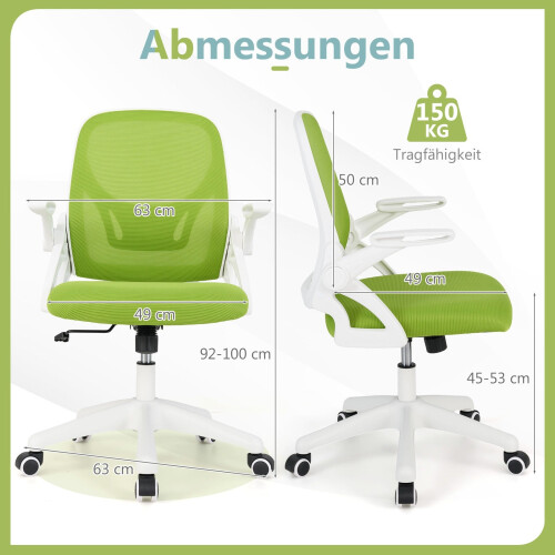 Ergonomic Office Chair, Green, Flip-Up Arms, Lumbar Support 1