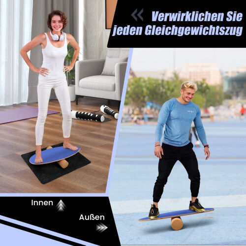 Wooden Balance Board Set with Cork Roller & Felt Mat 2