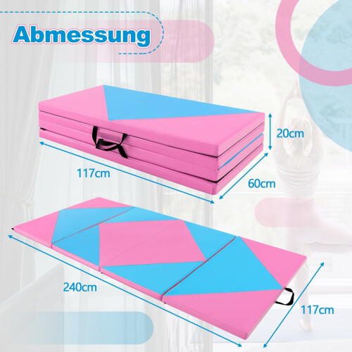 Foldable Gymnastics Mat, 240x117x5cm, Pink/Blue 1