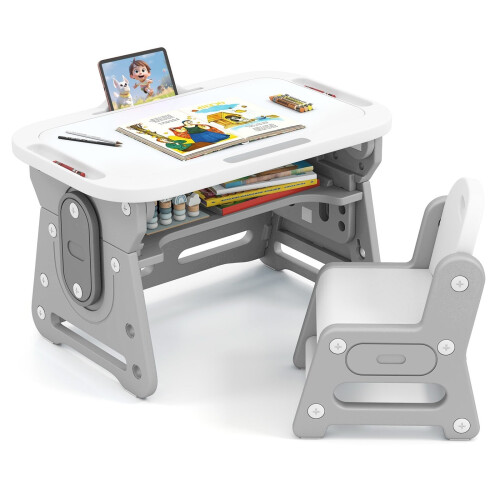 Adjustable Kids Table and Chair Set with Tilt Whiteboard