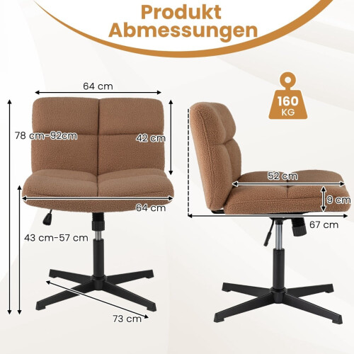 Cross-Legged Office Chair, Wide Seat, Brown, Adjustable 1