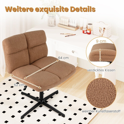 Cross-Legged Office Chair, Wide Seat, Brown, Adjustable 2