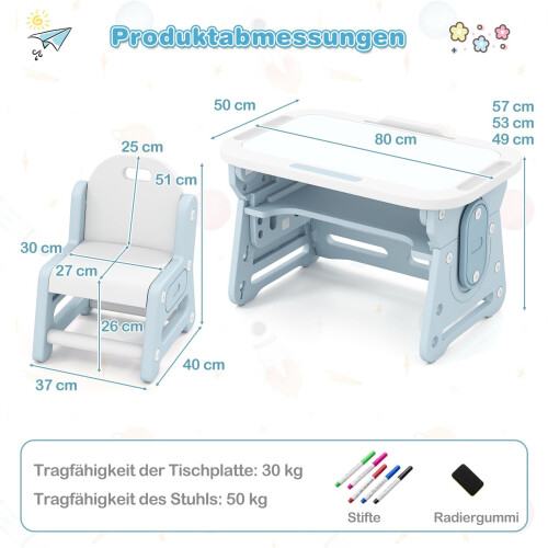 Adjustable Kids Table & Chair Set with Tilt Whiteboard 1