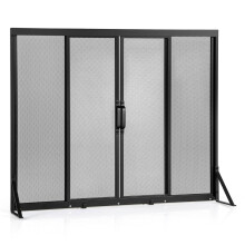 Fireplace Screen with Sliding Doors, 96 x 79 cm, Metal Mesh