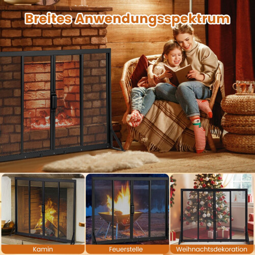 Fireplace Screen with Sliding Doors, 96 x 79 cm, Metal Mesh 2