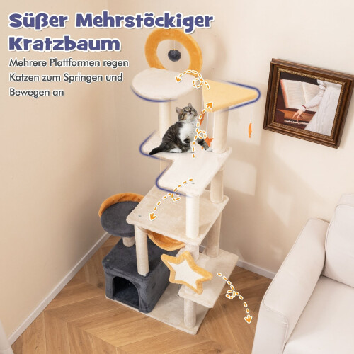 160 cm Cat Tree with Sisal Posts & Multi-Level Condo 2