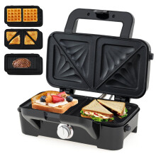 3-in-1 Sandwichmaker, Waffel- und Panini-Presse, Antihaftplatten