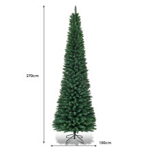 270 cm hoher, schlanker Weihnachtsbaum mit Metallständer, Grün