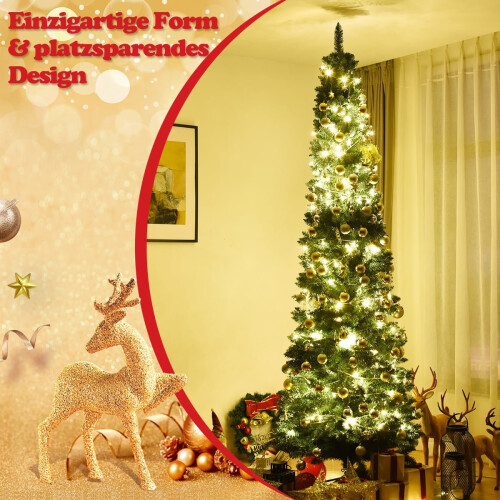 270cm Pencil Christmas Tree with Metal Stand, Green 1