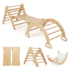 Kletterset aus Holz mit Rutsche und Wenderampe