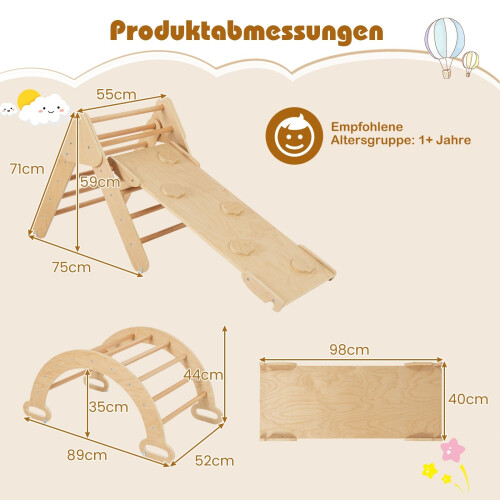 Kletterset aus Holz mit Rutsche und Wenderampe 1