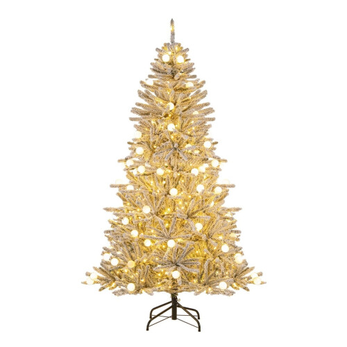 Brad de Crăciun artificial împodobit cu zăpadă, 180 cm, 250 LED-uri