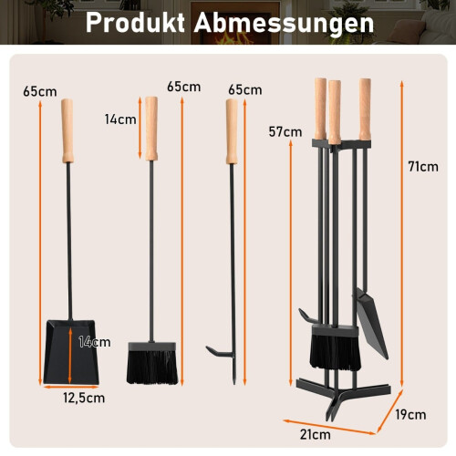 Kaminbesteck-Set, 4-teiliges Metallset mit Ständer 1