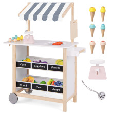 Eiswagen aus Holz für Kinder mit 6 Spielzeugen und Ablagen